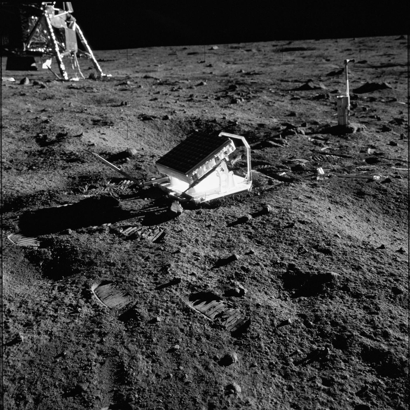 Apollo 11: the Laser Ranging Retroreflector on the surface, photo AS11-40-5952 (NASA)
