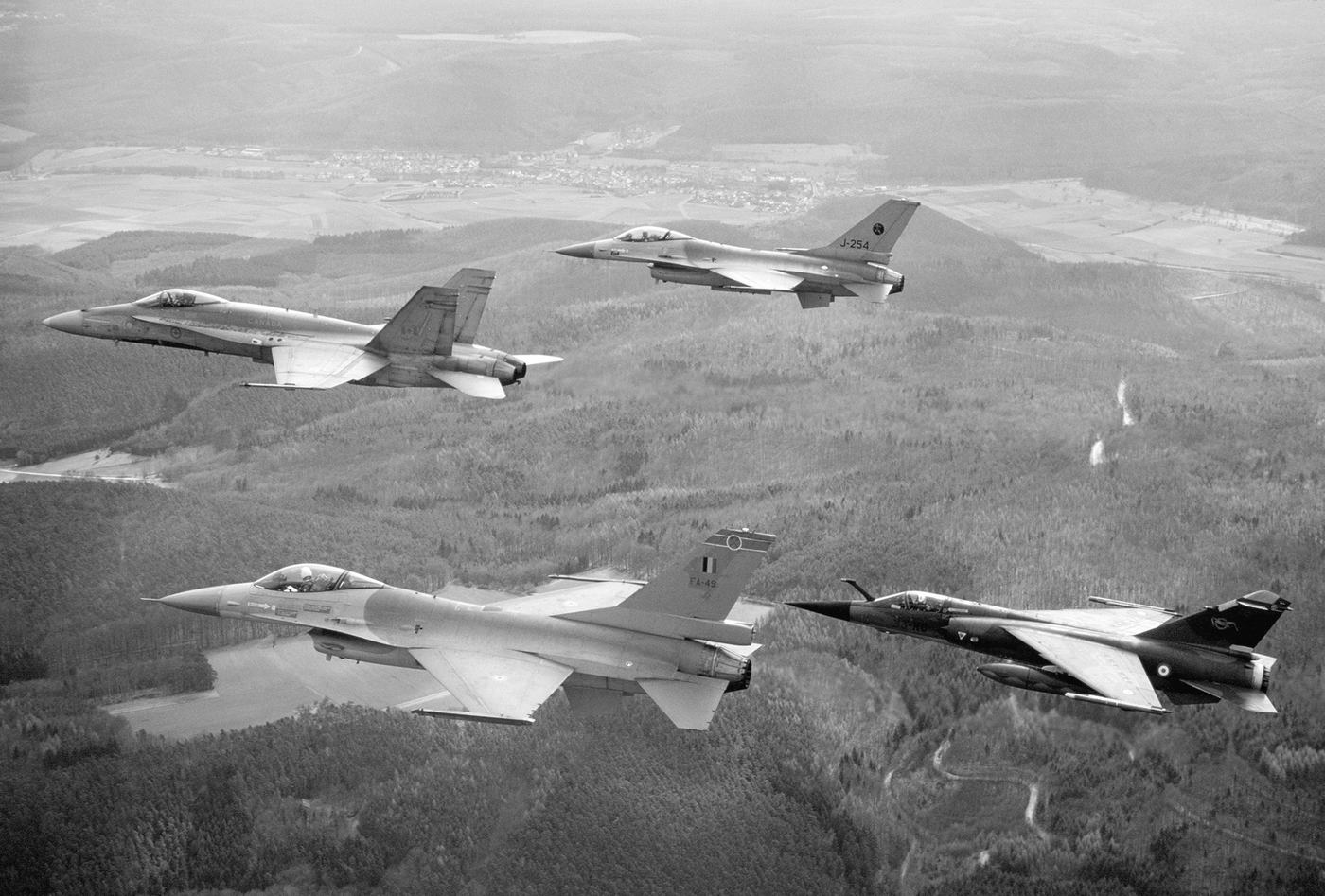 NOT from the wave: a Belgian Air Force F-16A in a NATO formation, 1987 (US Air Force, SSgt David Nolan)